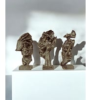 3'lü İnsan Yüz Dekoratif Biblo Obje (Bronz)