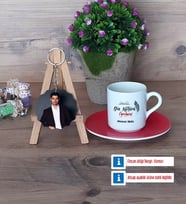 Din Kültürü Öğretmeni Türk Kahvesi Fincanı Ahşap Altlıklı ve Fotoğraflı Ahşap Anahtarlık Hediye (Model 3)