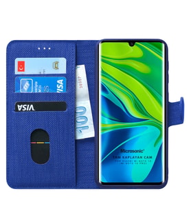 Microsonic Xiaomi Mi Note 10 Pro Kılıf Fabric Book Wallet (Lacivert)