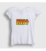 Presmono Kadın Sarı Logo Kiss T-Shirt 91297tt (Beyaz)