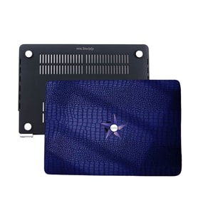 Macbook Air M1 Deri Kılıf 360 Derece Saran Kaplama Koruyucu (TouchID'li M1 Air) A2337 A2179 A1932 ile Uyumlu (Lacivert)
