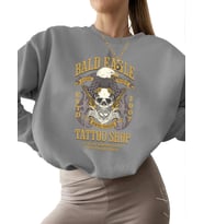 Bej Sweatshirt bisiklet yaka kalın kadın 3 iplik şardonlu unisex Sweatshirt Kel kartal dövme (Gri)
