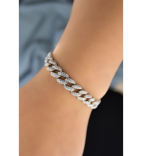 Papatya Silver 925 Ayar Gümüş Zirkon Taşlı Gurmet Zincir Bileklik (Rodyum)