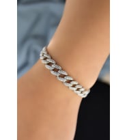 Papatya Silver 925 Ayar Gümüş Zirkon Taşlı Gurmet Zincir Bileklik (Rodyum)