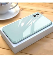 iPhone 12 Pro Max Parlak Cam Kamera Korumalı Telefon Kılıfı (Turkuaz)