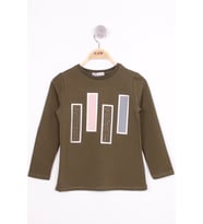 Toontoy Kız Çocuk Kareli Baskılı T-Shirt (Haki)