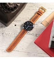 vagave Huawei Watch Crazy Oval Uçlu Deri Kordon Gt / Gt2 / GT2E / GT2PRO / Gt3 / Gt3 Pro 46MM - 22MM İsme Özel (Hardal)