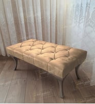 Kapitoneli Ayak Ucu Kapı Önü Antre Bench Puf Gümüş Ayak (90*45) (Vizon)