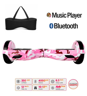 Elektrikli Kaykay Hoverboard Bluetooth Hoparlörlü 6.5 İnç Grafiti D05 - Çanta Hediye (Beyaz-Pembe)