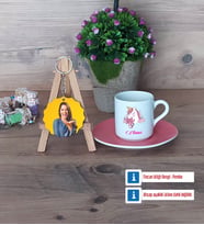 Unicorn Türk Kahvesi Fincanı Ahşap Altlıklı ve Fotoğraflı Ahşap Anahtarlık Hediye (Model 6)
