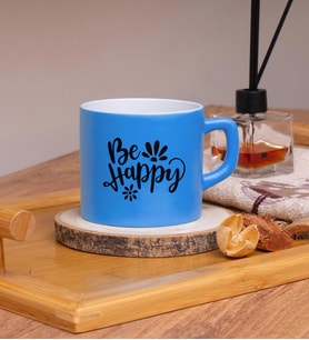 Be Happy Tasarımlı Renkli Nescafe Fincanları 220 ML (Mavi)