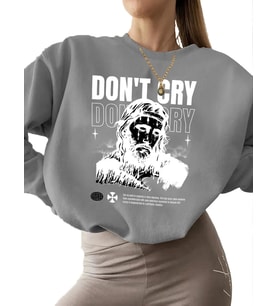 bisiklet yaka 3 iplik şardonlu Ağlama Baskılı erkek kalın kadın unisex Sweatshirt Sweatshirt Bej (Gri)