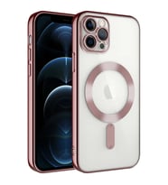 Uyumlu Model Apple iPhone 12 Pro Kılıf Magsafe Kamera Lensli Korumalı Şeffaf Silikon Kapak (Rose)