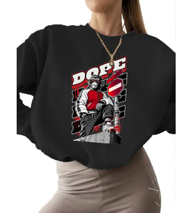 erkek Sweatshirt unisex kalın 3 iplik şardonlu Uyarıcı vermek Baskılı Sweatshirt bisiklet yaka (Siyah)
