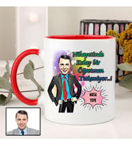 Karikatürlü Erkek Öğretmen Kupa Bardağı (Kırmızı)