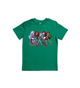 MONSTER HIGH baskılı pamuklu penye kumaş yazlık çocuk tişört (Yeşil)