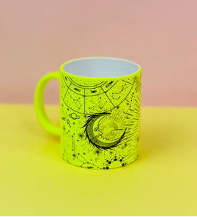 Tarot Ay Ve Güneş Tasarımlı Neon Kupa Bardak (Sarı)