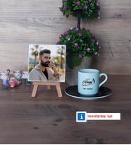 Edebiyat Öğretmeni Fotoğraflı Dekoratif Taş, Ahşap Altlıklı Türk Kahvesi Fincanı Hediye Öğretmenler Günü Hediyesi (Model 7)