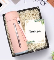 Hediye Kutusunda 500 ml Plastik Sargılı Cam Matara (Pembe)