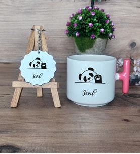 Sevimli Panda Hediye Seti Kupa Bardak T Kulplu ve Anahtarlık Arkadaşa Doğum Günü Hediyesi (Model 4)