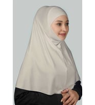 Hazır Türban Peçeli Pratik Eşarp Tesettür Nikaplı Hijab - Namaz Örtüsü Sufle (XL) (Koyu Krem)