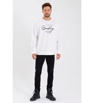 Erkek Bisiklet Yaka Oversize Fit  El Yazılı Brooklyn İnce Sweatshirt SPR23SW331 (Ekru)