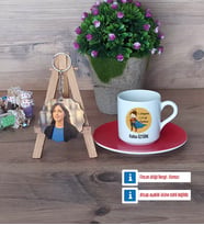 Öğretmenler Günü Hediyesi Türk Kahvesi Fincanı Ahşap Altlıklı ve Fotoğraflı Ahşap Anahtarlık Hediye (Model 3)