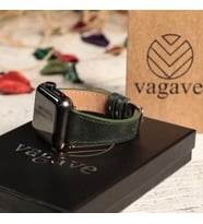 vagave Apple Watch Kadın Crazy Deri Kordon İsme Özel 3-4-5-6-7 / 42&44mm (Yeşil)