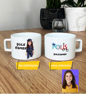 Kişiye Özel Karikatürlü Polis Hediye Lüks Fincan Kadın Polise Polisler Günü Hediyesi (Beyaz)