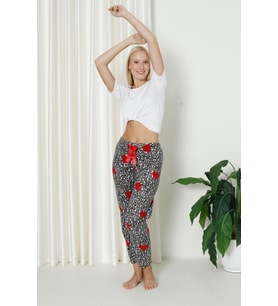 Luxury Soft Welsoft Polar Desenli Kurdeleli Kışlık Pijama Altı Pantolon (Leopar)