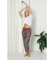 Luxury Soft Welsoft Polar Desenli Kurdeleli Kışlık Pijama Altı Pantolon (Leopar)