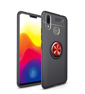 Xiaomi Mi Max 3 Kılıf Yüzüklü Magnetli Ravel Case (Siyah-Kırmızı)