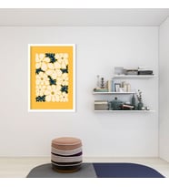 Tekli Ahşap Lamine Çerçeveli Mdf Tablo Sarı Çiçekler (Beyaz)