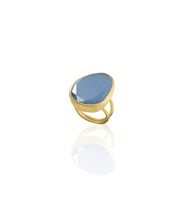 Kadir Jewellery 22 Ayar Altın Kaplama Kadın Fosil Taşlı Yüzük (Gece Mavisi)