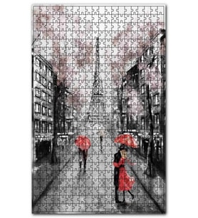 Cakapuzzle Eyfel Binalar ve Kırmızı Şemsiyeli Çiftler Puzzle Yapboz MDF (Ahşap) (1000 Parça)