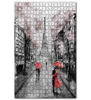 Cakapuzzle Eyfel Binalar ve Kırmızı Şemsiyeli Çiftler Puzzle Yapboz MDF (Ahşap) (1000 Parça)