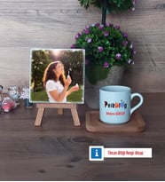 Psikolog Fotoğraflı Dekoratif Taş, Ahşap Altlıklı Türk Kahvesi Fincanı Hediye (Model 1)