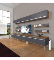 Decoraktiv Eko 8y Mdf Krom Ayaklı Tv Ünitesi Tv Sehpası (Antrasit - Ceviz)