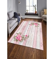 Dijital Baskılı Kaymaz Taban Yıkanabilir Klasik Şık Salon Halısı Mutfak Halısı Yolluk ND-HK-165 (Pembe)