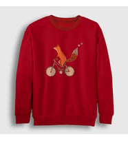 Presmono Unisex Beyaz Bicycle Fox Tilki Sweatshirt 367443tt (Kırmızı)