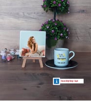 En İyi Diyetisyen Fotoğraflı Dekoratif Taş, Ahşap Altlıklı Türk Kahvesi Fincanı Hediye (Model 7)