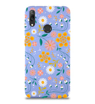 Huawei Y7 2019 Uyumlu Lansman Kılıf Çiçek Tasarımlı İçi Kadife Kapak (Lila)