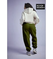 Süperlife Kadın Büyük Beden Paça Lastikli Brooklyn Baskılı İnce Eşofman Altı SPR25EAK53 (Haki)