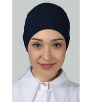Kadın Pratik Dikişsiz Bağcıklı Kaymayan Tesettür Penye Bone (Lacivert)