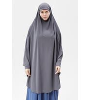 Kadın Tesettür Medine İpeği Çarşaf Üstü Peçeli Sufle Hijab (Füme)