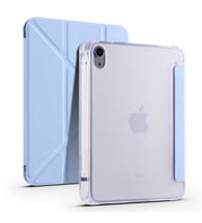 Apple  iPad Mini 2021 (6.Nesil) Kılıf Tri Folding Kalem Bölmeli Standlı Yumuşak Silikon Kılıf (Mavi)
