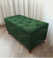 Lüks Sandıklı Kapitoneli Ayakucu Puf Bench 110 cm Ceviz Ayak (Yeşil)