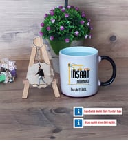 İnşaat Mühendisi Kupa Bardak Beyaz ve Fotoğraflı Ahşap Anahtarlık Hediye (Model 9)