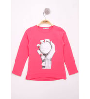 Toontoy Kız Çocuk El Baskılı T-Shirt (Fuşya)
