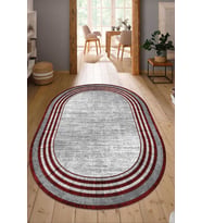 Dijital Baskılı Kaymaz Taban Yıkanabilir Oval Salon Halısı Mutfak Halısı Yolluk NDO-HT-662 (Bordo)